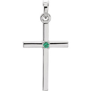 14K White 22.65x11.4 MM Emerald Cross Pendant