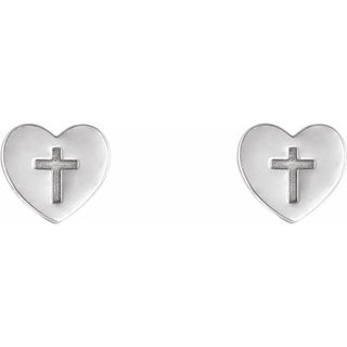 Platinum Heart & Cross Earrings