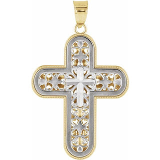 14K White/Yellow Reversible Cross Pendant 