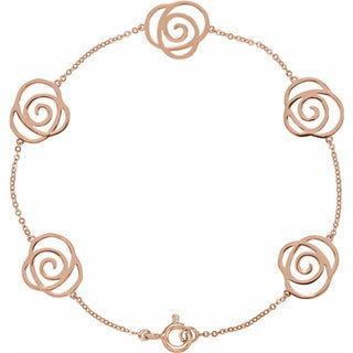 14K Rose Floral Station 7" Bracelet
