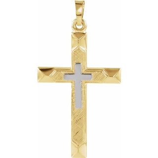 14K Yellow/White 29x19 mm Hollow Cross Pendant