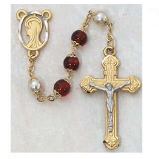 8MM Red and Pearl Capped Rosary