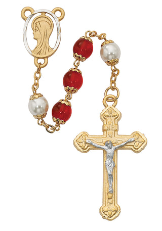 Red And Faux Pearl Glass Rosary