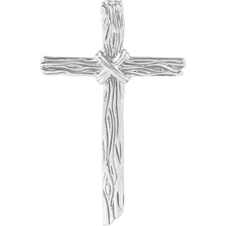 14K White Woodgrain Cross Pendant
