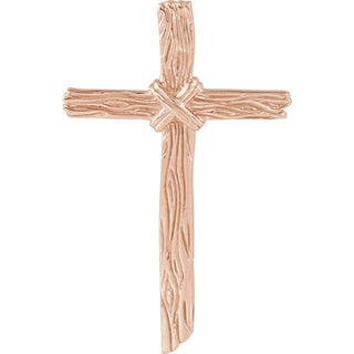 14K Rose Woodgrain Cross Pendant