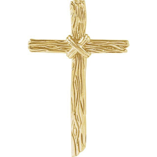 14K Yellow Woodgrain Cross Pendant