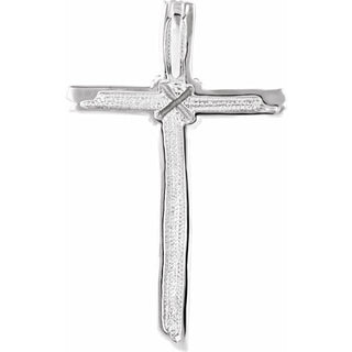 14K White Woodgrain Cross Pendant
