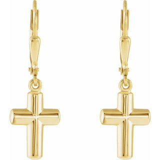 14K Yellow Cross Lever Back Earrings