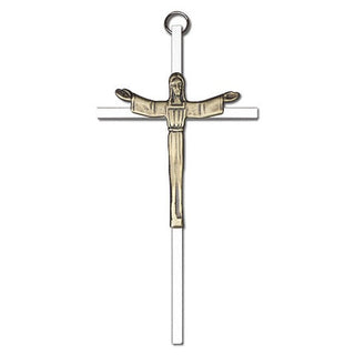 6 inch Antique Gold Risen Christ on a Polished Silver Finish Cross