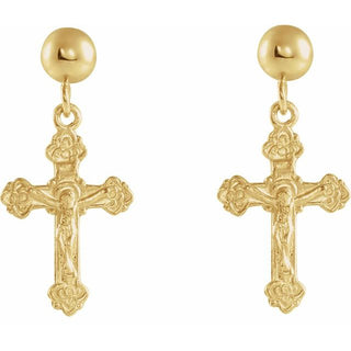 14K Yellow 13x9 mm Crucifix Earrings