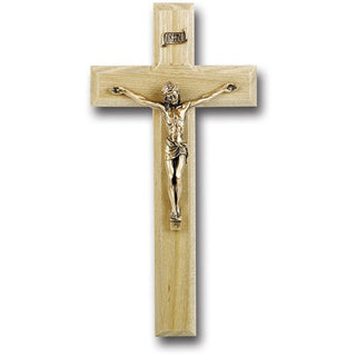 10" Oak Wood Cross With Museum Gold Corpus