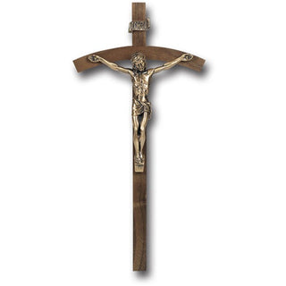 10" Walnut Wood Cross With Museum Gold Corpus