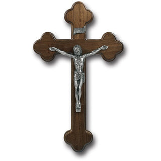 10" Latin Walnut Wood Cross With Pewter Corpus