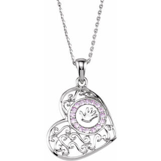 Sterling Silver 1.5 mm Round Imitation Pink Cubic Zirconia  Handprints 18" Necklace 