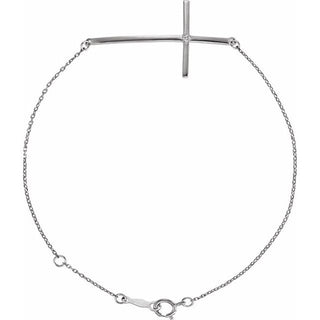 Sterling Silver Imitation Diamond Sideways Cross 7-8" Bracelet