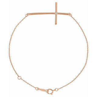 14K Rose .025 CT Natural Diamond Sideways Cross 7-8" Bracelet