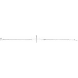 Sterling Silver Imitation Diamond Sideways Cross 7-8" Bracelet