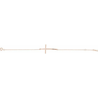 14K Rose .025 CT Natural Diamond Sideways Cross 7-8" Bracelet