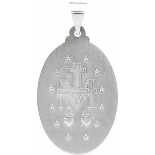 14K White 25x18 mm Oval Hollow Miraculous Medal