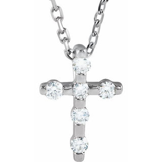 14K White .08 CTW Natural Diamond Cross 16-18" Necklace