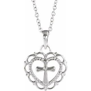 Sterling Silver Youth Heart with Cross 16-18" Necklace