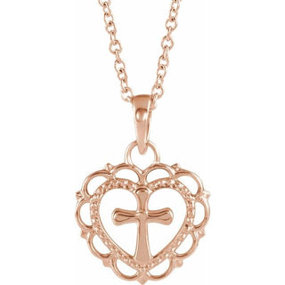 14K Rose Youth Heart with Cross 16-18" Necklace
