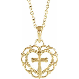14K Yellow Youth Heart with Cross 16-18" Necklace