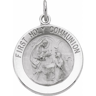 14K White 18 mm First Communion Medal