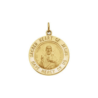 14K Yellow 18 mm Round Sacred Heart of Jesus Medal 