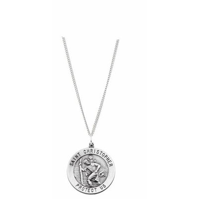 Sterling Silver Round St. Christopher Pendant Pendant with Chain