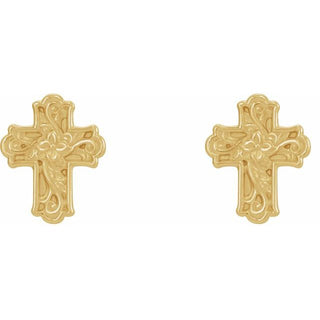 14K Yellow Floral Cross Earrings