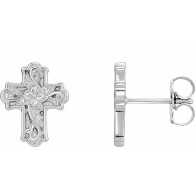 Sterling Silver Floral-Inspired Cross Earrings