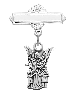 Sterling Silver Guardian Angel Rhodium Baby Pin