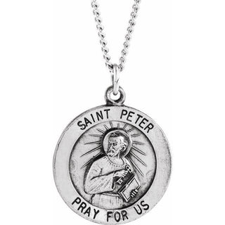 Sterling Silver 18 mm Round Saint Peter 18" Necklace