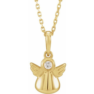 14K Yellow .03 CT Natural Diamond Youth Angel 15" Necklace  