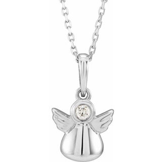 14K White .03 CT Natural Diamond Youth Angel 15" Necklace  