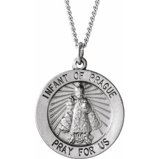 Sterling Silver 18 mm Round Infant of Prague Medal 18" Necklace  