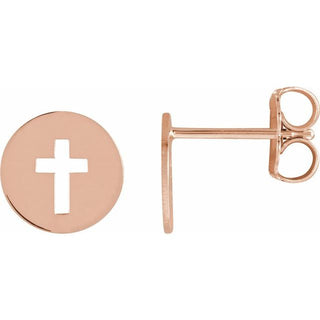 14K Rose Pierced Cross Earring