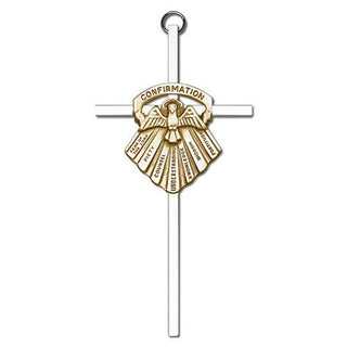 6 inch Antique Gold Confirmation on a Polished Silver Finish Cross