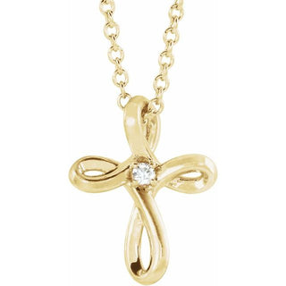 14K Yellow .015 CTW Natural Diamond Cross 16-18" Necklace 