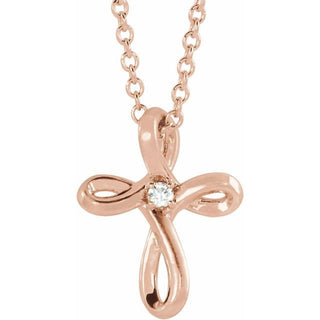14K Rose .015 CTW Natural Diamond Cross 16-18" Necklace 