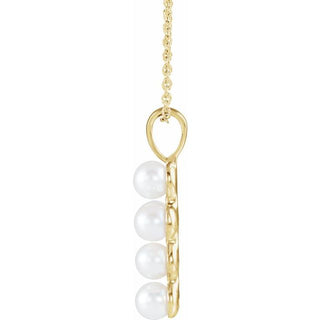 14K Yellow Cultured White Freshwater Pearl Cross 16-18" Necklace