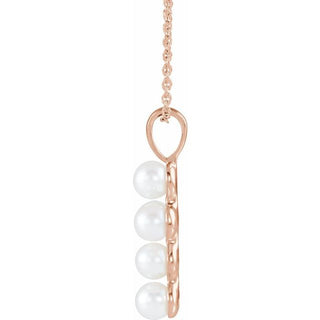 14K Rose Cultured White Freshwater Pearl Cross 16-18" Necklace