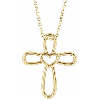 14K Yellow Cross with Heart 16-18" Necklace 
