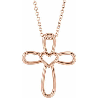 14K Rose Cross with Heart 16-18" Necklace 