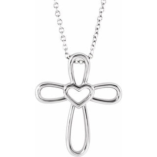Sterling Silver Cross with Heart 16-18" Necklace 