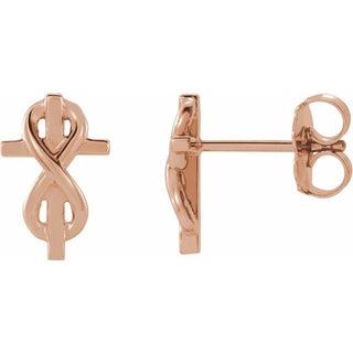 14K Rose Infinity-Inspired Cross Earrings  