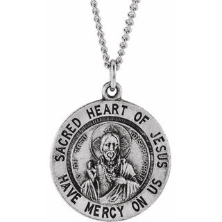 Sterling Silver 18.5 mm Round Sacred Heart of Jesus 18" Necklace