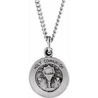 Sterling Silver 12 mm Round Holy Communion Medal with 18" Necklace