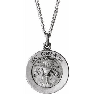 Sterling Silver 15 mm Round Holy Communion Medal with 18" Necklace